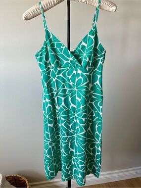 Roxy 💚 Tropical Green and White Leaf Cotton Sundress